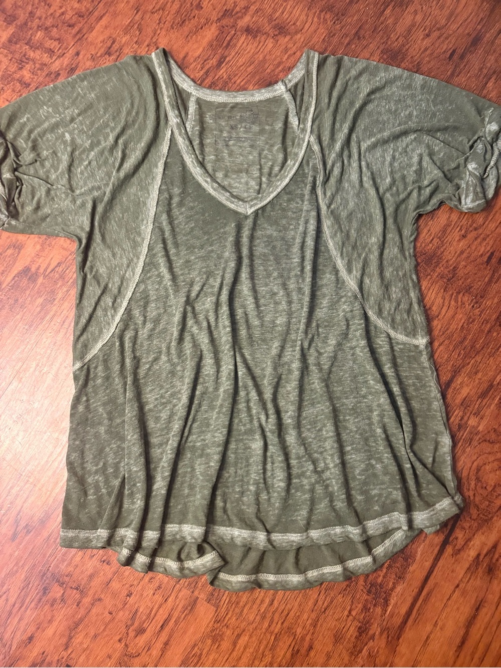 We The Free Olive V-Neck Short Sleeve Tee